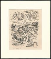 Márffy Ödön (1878-1959): Égi jelenet. Litográfia, papír, utólagos jelzéssel, paszpartuban, 17×13 cm
