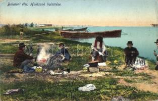 1912 Balaton, Halászok halsütés közben (EK)