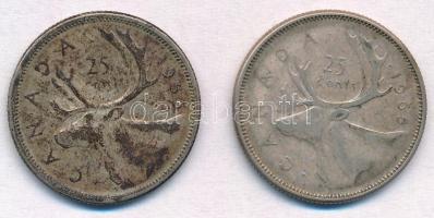 Kanada 1956-1965. 25c Ag "II. Erzsébet" (2x) T:2 patina
Canada 1956-1965. 25 Cents Ag &qu...