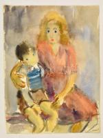 Jelzés nélkül: Anya és fia. Akvarell, papír, 40×30 cm