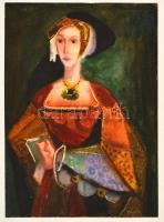 Tódor jelzéssel: Női portré. Akvarell, papír, 34×25 cm