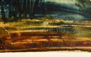 Olvashatatlan jelzéssel: Ház a völgyben. Akvarell, papír, ki szakadással, 24×31 cm