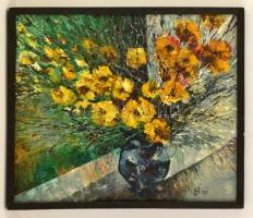 Kondratyuk, Vasiliy Ivanovich (1951- ): Virág csendélet 1991, olaj, vászon, jelzett, fa keretben, 53×64 cm