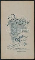 cca 1900 Lány pillangójelmezben, keményhátú fotó Papp Albert győri műterméből, 13,5ú8 cm