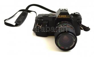 Canon T50 filmes SLR fényképezőgép, Maginon-Serie G MC 35-70 mm f/3.5-4.5 objektívvel, elemmel, működőképes állapotban / Vintage Canon SLR film camera, with batteries, in working condition