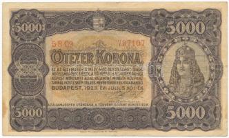 1923. 5000K Magyar Pénzjegynyomda Rt. Budapest T:III kis fo.