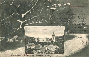 1906 Selmecbánya, Schemnitz, Banska Stiavnica; Óvár. Joerges özv. és fia, téli tájkép keret / castle. winter landscape frame