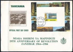 20 éves a zanzibári forradalom blokk FDC-n, 20th anniversary of Zanzibarian Revolution block FDC