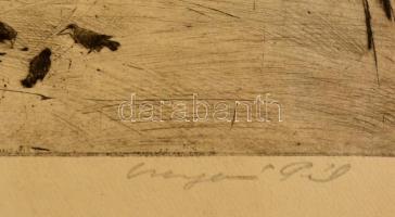 Csergezán Pál (1924-1996): Budai kertek, rézkarc, papír, jelzett, 24×29 cm