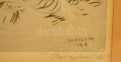 Borsos Miklós (1906-1990): Tengerparton. Rézkarc, papír, jelzett, üvegezett keretben, 31×31 cm