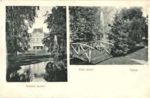 Léva, Levice; Schöller kastély, park, kis híd. Dukesz Lipót kiadása / castle, park, bridge (EK)