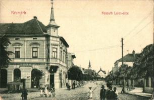 Késmárk, Kezmarok; Kossuth Lajos utca, Kiefer Felix üzlete, Schicht szappan reklám. W. L. Bp. 2904. / street view, shops, soap advertisement (EK)