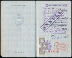 1970 Magyar útlevél svájci, jugiszláv, osztrák, stb. vízumokkal, bejegyzésekkel