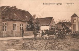 1915 Balatonszentgyörgy, Falu részlete, utcakép ökörszekérrel