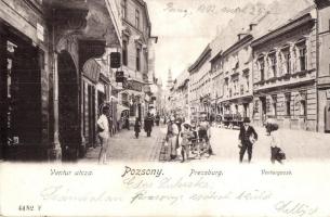 1902 Pozsony, Pressburg, Bratislava; Ventúr utca, üzletek / Venturgasse / street view with shops (EK)