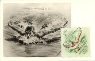 3 db MODERN sport motívumlap; úszás, kerékpár, síelés / 3 modern sport motive postcards, swimming, s...