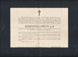 1925 Simon von Wimpffen (Wimpffen Simon, 1867-1925) főhadnagy, főrendiházi tag gyászjelentése