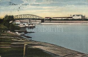 Komárom, Komárno; Részlet a Kis-Dunáról, híd. Neuhauser Jenő kiadása / Danube bridge (kis szakadás / small tear)