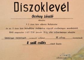 1950 Díszes szocreál díszoklevél csillés részére