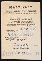 cca 1955 Kis vegyes szocialista dokumentum tétel: kitüntetési okiratok, igazolványok, stb., összesen...