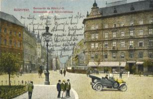 Budapest VII. Baross tér és Rákóczi út, Központi szálloda, étterem és kávéház, üzletek, villamos, automobil (EB)