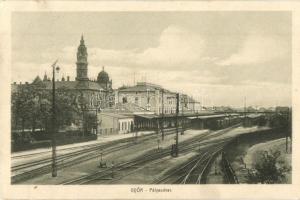 1909 Győr, Vasútállomás a vágányokkal, vonatok