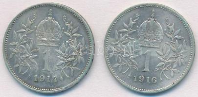 Ausztria 1914-1916. 1K Ag "Ferenc József" (2xklf) T:1-,2 Austria 1914-1916. 1 Corona Ag &q...