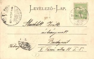 1906 Jászberény, utcakép templommal. Montázslap