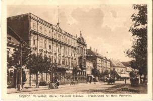 1930 Sopron, Várkerület, Pannónia szálló, férfi talicskával,