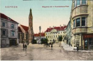 Sopron, Megyeház tér, szobor, Wanek üzlete, gyógyszertár