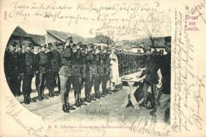 K.u.K. Infanterie Compagnie Gelderauszahlung in Semlin / Osztrák-magyar gyalogsági katonák kifizetéskor Zimonyban / Austro-Hungarian infantry soldiers getting paid in Zemun (EK)