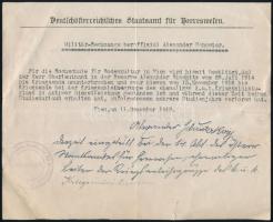 1919 Bécs, igazolás tanuló részére háború alatti katonai szolgálatról