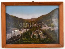 cca 1900 Vihnye régi színes fotónyomat gyöngyház berakásokkal üvegezett keretben. 22x17 cm