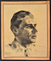 Kőszeghy jelzéssel: Férfi portré, szén, papír, kartonra ragasztva, 32,5×27 cm