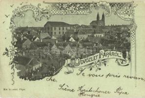 1903 Pápa, zsinagóga, Piac tér, Kis Tivadar Art Nouveau képeslapja (EK)