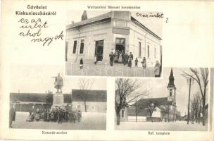 Kiskunlacháza, Kossuth szobor, Református templom, utca, Weitzenfeld Sámuel üzlete