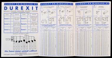cca 1920-1940 Bp., Hubert és Sigmund Acél és Fémárugyár Rt. Durexit keményfém árujegyzéke