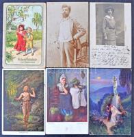 192 db főleg MODERN üdvözlő motívumlap 12 db régi lappal / 192 mostly modern greeting motive postcards with 12 pre-1945 art postcards