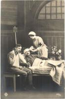 1916 WWI K.u.k. military, injured soldiers with Red Cross nurse