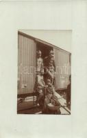 1915 Veszprém, Frontra induló katonák az I. század II. szakasz vagonjaival a vasútállomáson / WWI Hungarian soldiers doing to the front at the railway station. photo