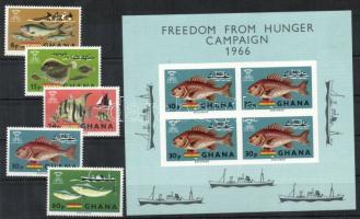 1966 Az éhség ellen, halak Mi 261-265+vágott blokk 21