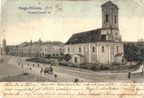 1902 Nagykikinda, Kikinda; Ferenc József tér, templom / square, church (fl)