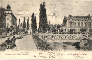 1904 Szombathely, Széll Kálmán utca, híd, háttérben gyárkémény (EK)