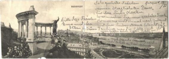 1904 Budapest, panorámalap a Szent Gellért szobortól / panoramacard (lyuk / hole)