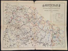 1939 Kárpátalja turista és idegenforgalmi térképe, kiadja az Országos Magyar Idegenforgalmi Hivatal és az Magyar Turista Egyesület, hajtásnál kis szakadás, 54x73 cm