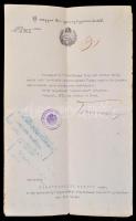 1921 Ügyészségi alelnöki kinevezés Szentkirályi Miklós ügyész részére, Tomcsányi Vilmos Pál (?-?) igazságügyminiszter aláírásával, fejléces papíron, bélyegzésekkel
