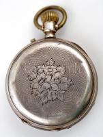 Remontoir ezüst fedeles zsebóra, hibátlan számlappal, szép állapotban, tisztításra szoruló szerkezet...