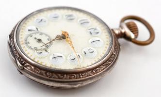 Remontoir dupla ezüst fedeles zsebóra,  vésett tokkal, gyöngyházberakásos számlappal. Működő, jó áll...