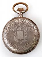 Remontoir dupla ezüst fedeles zsebóra,  vésett tokkal, gyöngyházberakásos számlappal. Működő, jó áll...