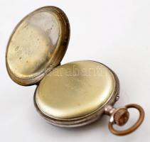 Remontoir dupla ezüst fedeles zsebóra,  vésett tokkal, gyöngyházberakásos számlappal. Működő, jó áll...